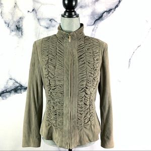 St. John Taupe 100% Goat Suede Long sleeve Jacket